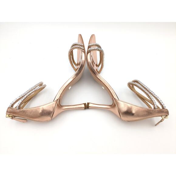 Badgley Mischka Logan Gold Crystal Dual-Strapped Stiletto Heels Size US8 EU38 - Picture 5 of 8